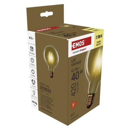 EMOS LED žárovka Vintage G95 / E27 / 4,5 W (40 W) / 420 lm / teplá bílá Z52032