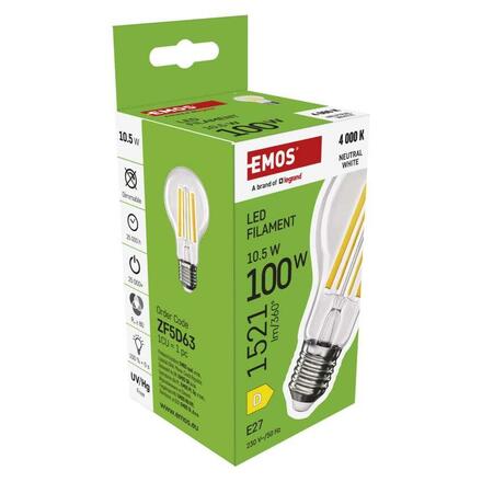 EMOS LED žárovka Filament A60 / E27 / 10,5 W (100 W) / 1521 lm / neutrální bílá ZF5D63