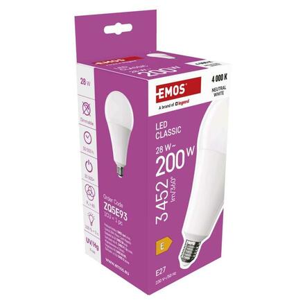 EMOS LED žárovka Classic A95 / E27 / 28 W (200 W) / 3452 lm / neutrální bílá ZQ5E93