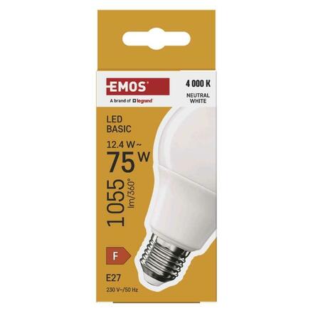 EMOS LED žárovka Basic A60 / E27 / 12,4 W (75 W) / 1055 lm / neutrální bílá ZL5F53