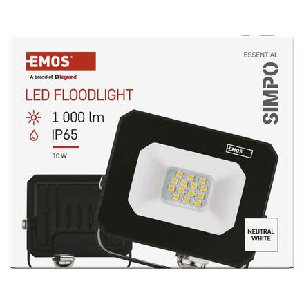 EMOS LED reflektor SIMPO 10 W, černý, neutrální bílá ZS2213