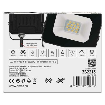 EMOS LED reflektor SIMPO 10 W, černý, neutrální bílá ZS2213