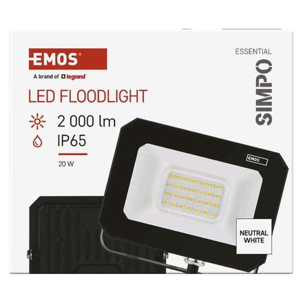 EMOS LED reflektor SIMPO 20 W, černý, neutrální bílá ZS2223