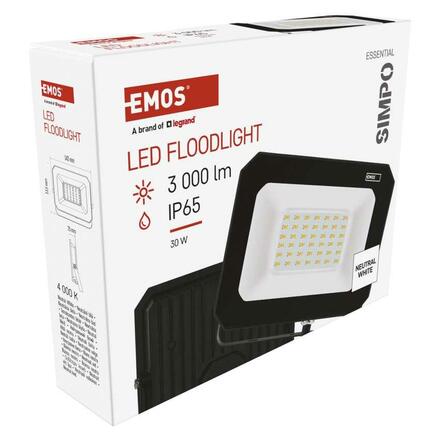 EMOS LED reflektor SIMPO 30 W, černý, neutrální bílá ZS2233