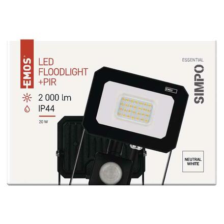 EMOS LED reflektor SIMPO s pohybovým čidlem, 20 W, černý, neutrální bílá ZS2323