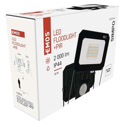 EMOS LED reflektor SIMPO s pohybovým čidlem, 20 W, černý, neutrální bílá ZS2323