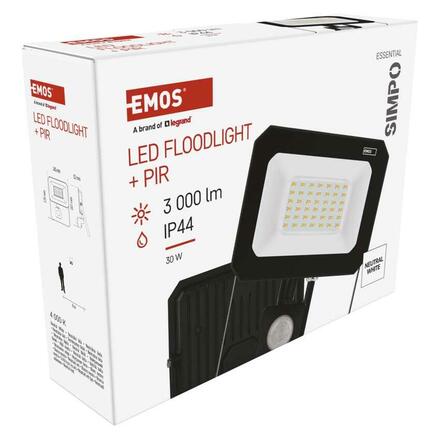 EMOS LED reflektor SIMPO s pohybovým čidlem, 30 W, černý, neutrální bílá ZS2333