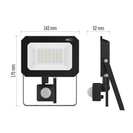 EMOS LED reflektor SIMPO s pohybovým čidlem, 30 W, černý, neutrální bílá ZS2333