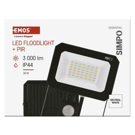 EMOS LED reflektor SIMPO s pohybovým čidlem, 30 W, černý, neutrální bílá ZS2333