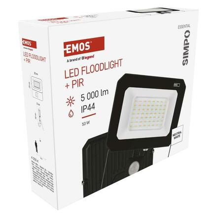 EMOS LED reflektor SIMPO s pohybovým čidlem, 50 W, černý, neutrální bílá ZS2343