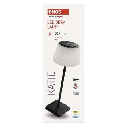 EMOS LED stolní lampa KATIE, nabíjecí, černá Z7630B