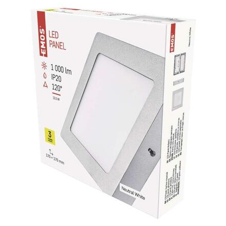 EMOS LED panel 174×174, přisazený stříbrný, 12W neutrální bílá 1539067150