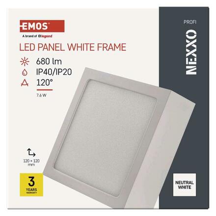 EMOS LED přisazené svítidlo NEXXO, čtvercové, bílé, 7,6W, neutrální bílá ZM6125