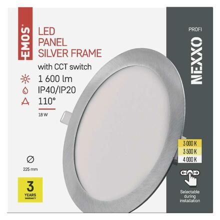 EMOS LED podhledové svítidlo NEXXO stříbrné, 22,5 cm, 18 W, teplá/neutrální bílá ZD1243