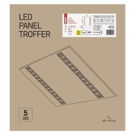 EMOS LED panel troffer 60x60, čtvercový vestavný bílý, 27W, neutrální bílá, UGR ZR1722