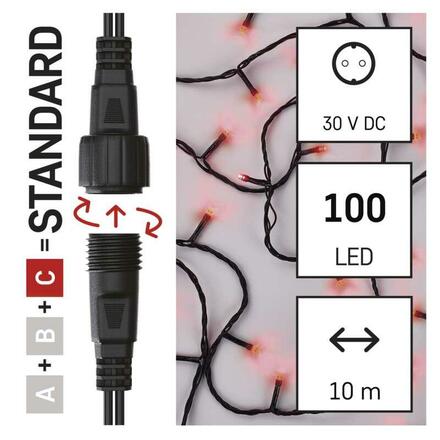 EMOS Standard LED spojovací vánoční řetěz, 10 m, venkovní i vnitřní, červená D1AR01