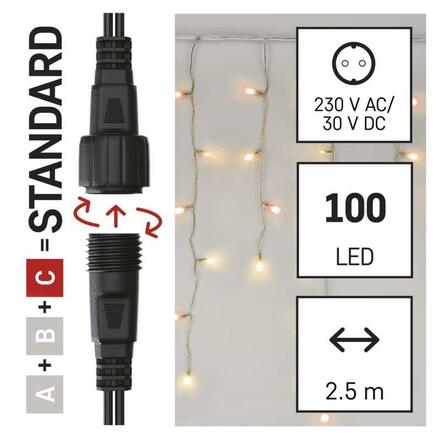 EMOS Standard LED spojovací řetěz pulzující – rampouchy, 2,5 m, venkovní, červená/vintage D1CD01