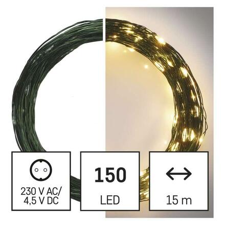 EMOS LED vánoční nano řetěz zelený, 15 m, venkovní i vnitřní, teplá bílá, časovač D3AW05