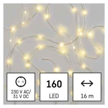 EMOS LED vánoční nano řetěz, 16 m, venkovní i vnitřní, teplá bílá, časovač D3AW16