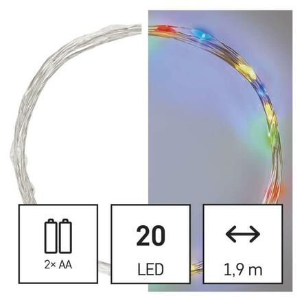 EMOS LED vánoční nano řetěz, 1,9 m, 2x AA, vnitřní, multicolor, časovač D3AM04