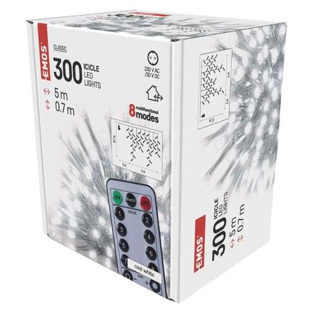 EMOS LED vánoční rampouchy, 5 m, venkovní i vnitřní, studená bílá, ovladač, programy, časovač D4CC02