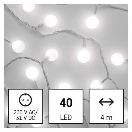 EMOS LED světelný cherry řetěz – kuličky 2,5 cm, 4 m, venkovní i vnitřní, studená bílá, časovač D5AC01
