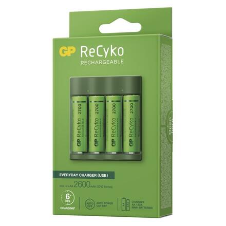 EMOS Nabíječka baterií GP Everyday B421 + 4× AA ReCyko 2700 + USB B52427U