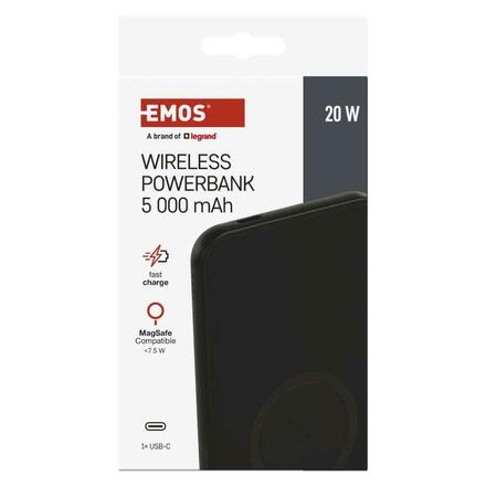 EMOS Powerbanka EMOS WI 521, 5 000 mAh, 20 W+Wireless, černá B0545B