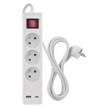 EMOS Prodlužovací kabel 2 m / 3 zásuvky / s vypínačem / bílý / 1×USB-A + 1×USB-C / 1,5 mm2 P1312CU