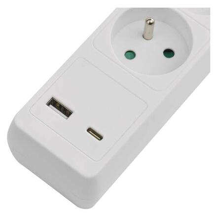 EMOS Prodlužovací kabel 2 m / 3 zásuvky / s vypínačem / bílý / 1×USB-A + 1×USB-C / 1,5 mm2 P1312CU