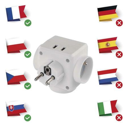 EMOS Rozbočovací zásuvka 3× kulatá, 2× USB P0024U