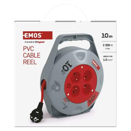 EMOS Prodlužovací kabel na bubnu 10 m / 4 zásuvky / červený / PVC / 230 V / 1 mm2 P19410N