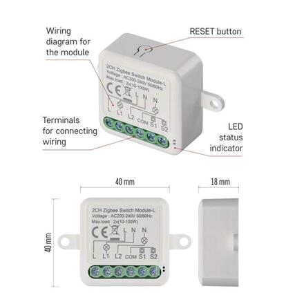 EMOS GoSmart modul spínací IP-2104SZ, ZigBee, 2-kanálový (nevyžaduje N vodič) H5104