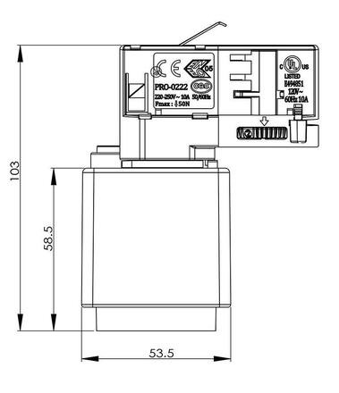 Deko-Light kolejnicový systém 3-fázový 230V D Line adaptér se zásuvkou 220-240V AC/50-60Hz bílá RAL 9016 58,5  710024