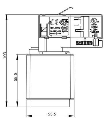 Deko-Light 3-fázový kolejnicový systém, D Line adaptér se zásuvkou, 220-240V 1440W šedá RAL 7040 58,5 mm 710025