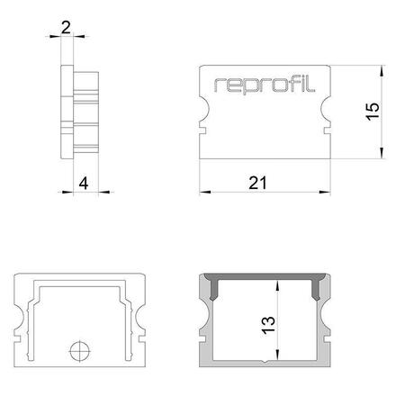 Light Impressions Reprofil koncovka P-AU-02-15 sada 2 ks šedá 21 mm 978071