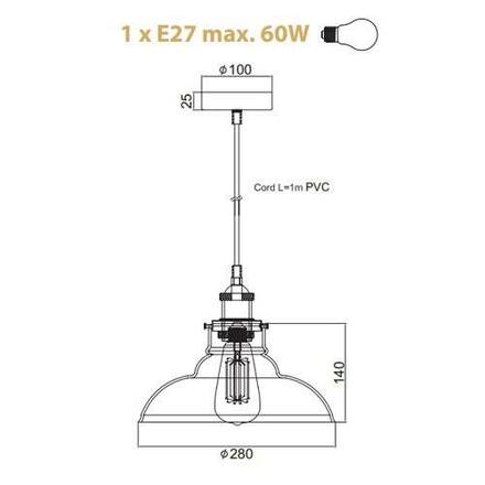 ACA Lighting Vintage závěsné svítidlo KS1295PAM1BK