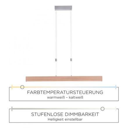 LEUCHTEN DIREKT is JUST LIGHT LED závěsné svítidlo, dřevodekor, nastavitelná výška, CCT, stmívatelné 2700-5000K