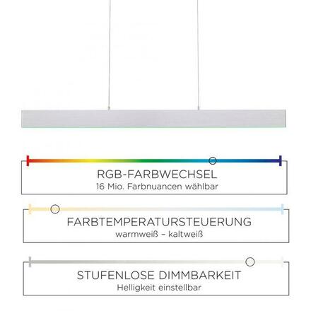 LEUCHTEN DIREKT is JUST LIGHT LED závěsné svítidlo, barva ocel, dálkový ovladač, Medion-App MEDION RGB+2700-5000K