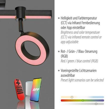 JUST LIGHT LED stropní svítidlo černé Smarthome stmívatelné dálkový ovladač s aplikací Tuya RGB/2700-5000K LD 12075-18