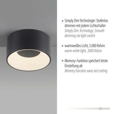 JUST LIGHT LED stropní svítidlo černé průměr 16cm stmívatelné SimplyDim 3000K LD 14325-18