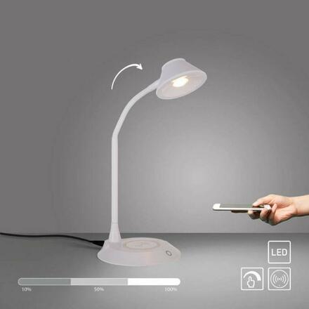 JUST LIGHT LED stolní lampa bílá bezdrátové nabíjení telefonu dotykový stmívač flexibilní otočné 3000K LD 14414-16