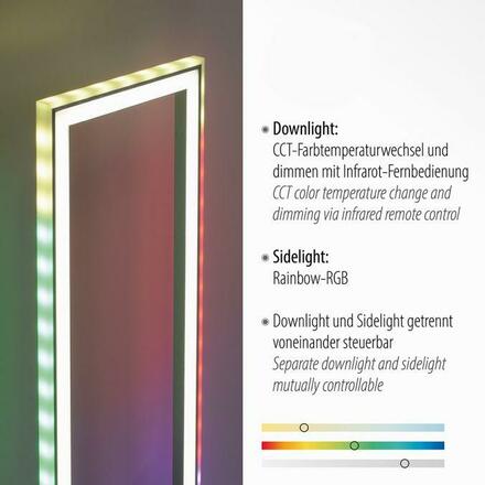 LEUCHTEN DIREKT is JUST LIGHT LED stojací svítidlo stříbrná barva, nožní vypínač, stmívatelné Sidelight RGB Rainbow 2700-5000K LD 14640-55