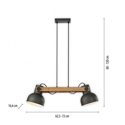 JUST LIGHT závěsné svítidlo 2 ramenné dřevo z akácie nastavitelná výška industriální LD 15742-18