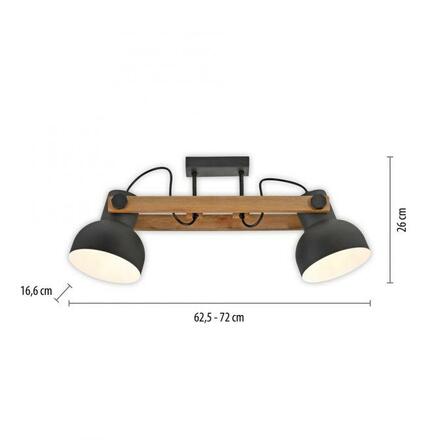 JUST LIGHT stropní svítidlo 2 ramenné dřevo z akácie nastavitelná výška industriální LD 15744-18