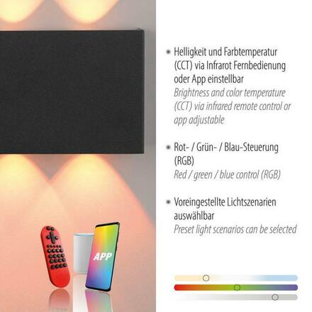 JUST LIGHT LED nástěnné svítidlo antracit Smarthome dálkový ovladač stmívatelné s aplikací Tuya RGB/2700-5000K LD 16488-13