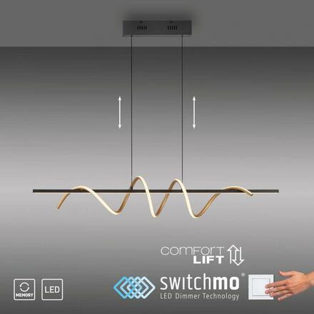 JUST LIGHT LED závěsné svítidlo černé mosaz nastavitelná výška Comfort Lift krokově stmívatelné 3000K LD 19113-68