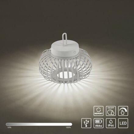 JUST LIGHT LED stolní lampa průměr 25cm bílé na baterie USB IP44 stmívatelné dotykem 2700K LD 19303-16