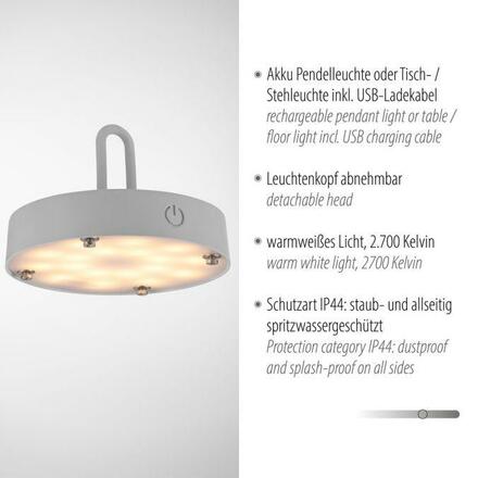 JUST LIGHT LED stolní lampa průměr 25cm moblní na baterie USB IP44 stmívatelné dotykem 2700K LD 19303-40