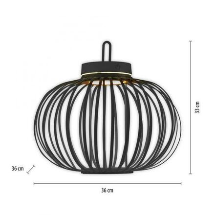 JUST LIGHT LED stolní lampa průměr 36cm černá na baterie USB IP44 stmívatelné dotykem 2700K LD 19304-18